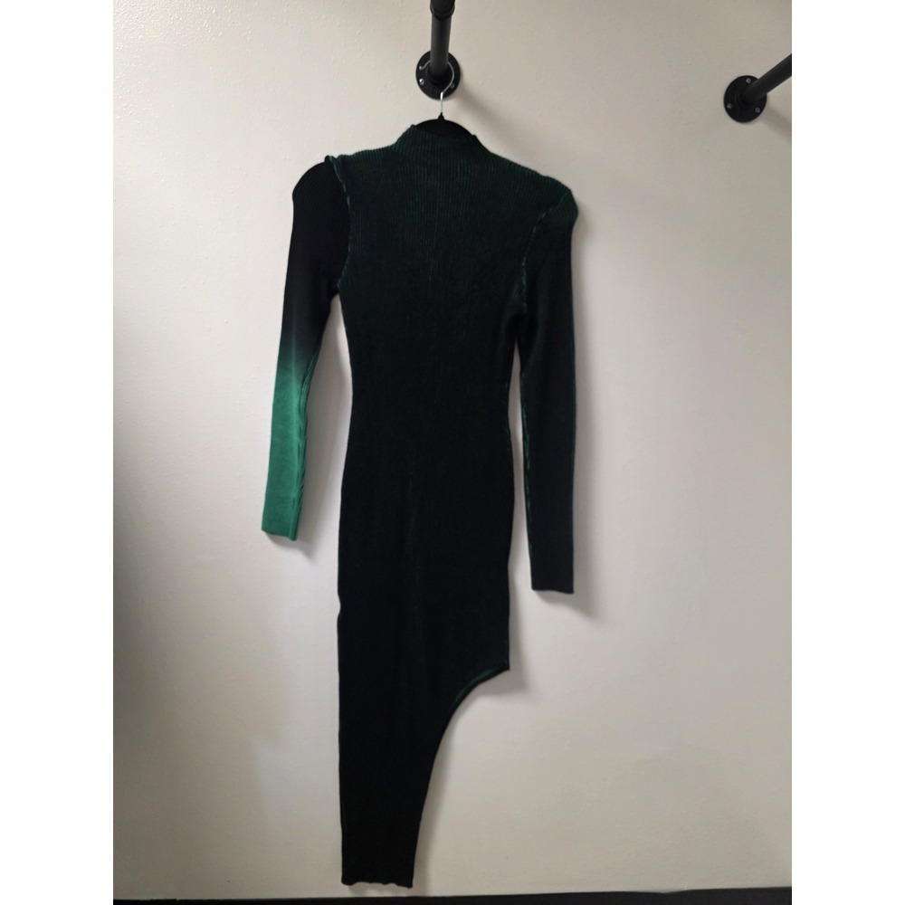 Good Time USA Green Black Ribbed Asymmetrical Bodycon Midi Dress Sz M NWT - Picture 8 of 9